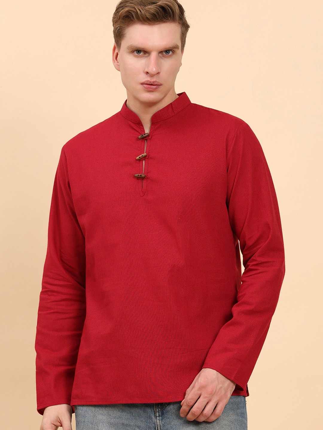 

Moda Rapido Mandarin Collar Linen Short Kurta, Red