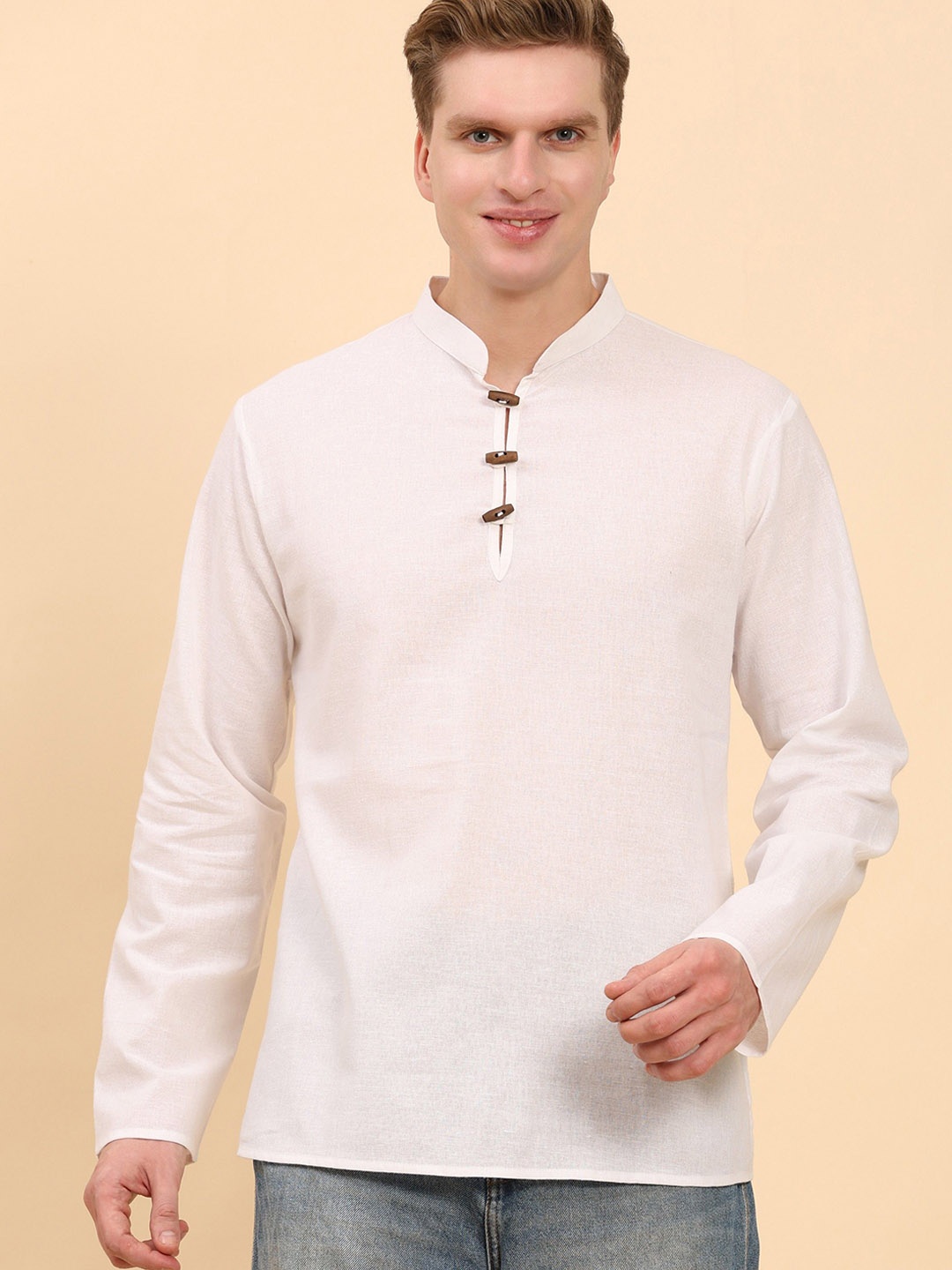 

Moda Rapido Linen Mandarin Collar Short Kurta, White