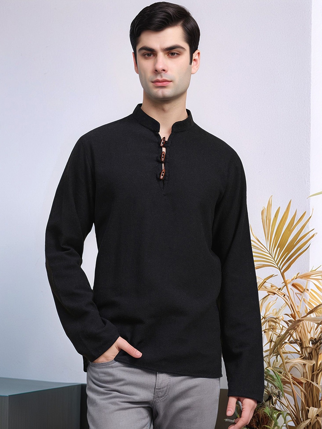 

Moda Rapido Mandarin Collar Short Kurta, Black