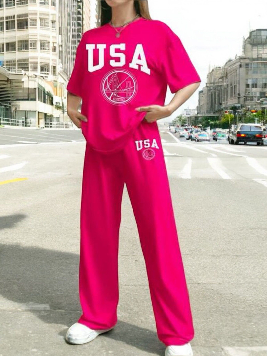 

My Swag Typographic Printed Round Neck T-Shirt With Trousers, Pink