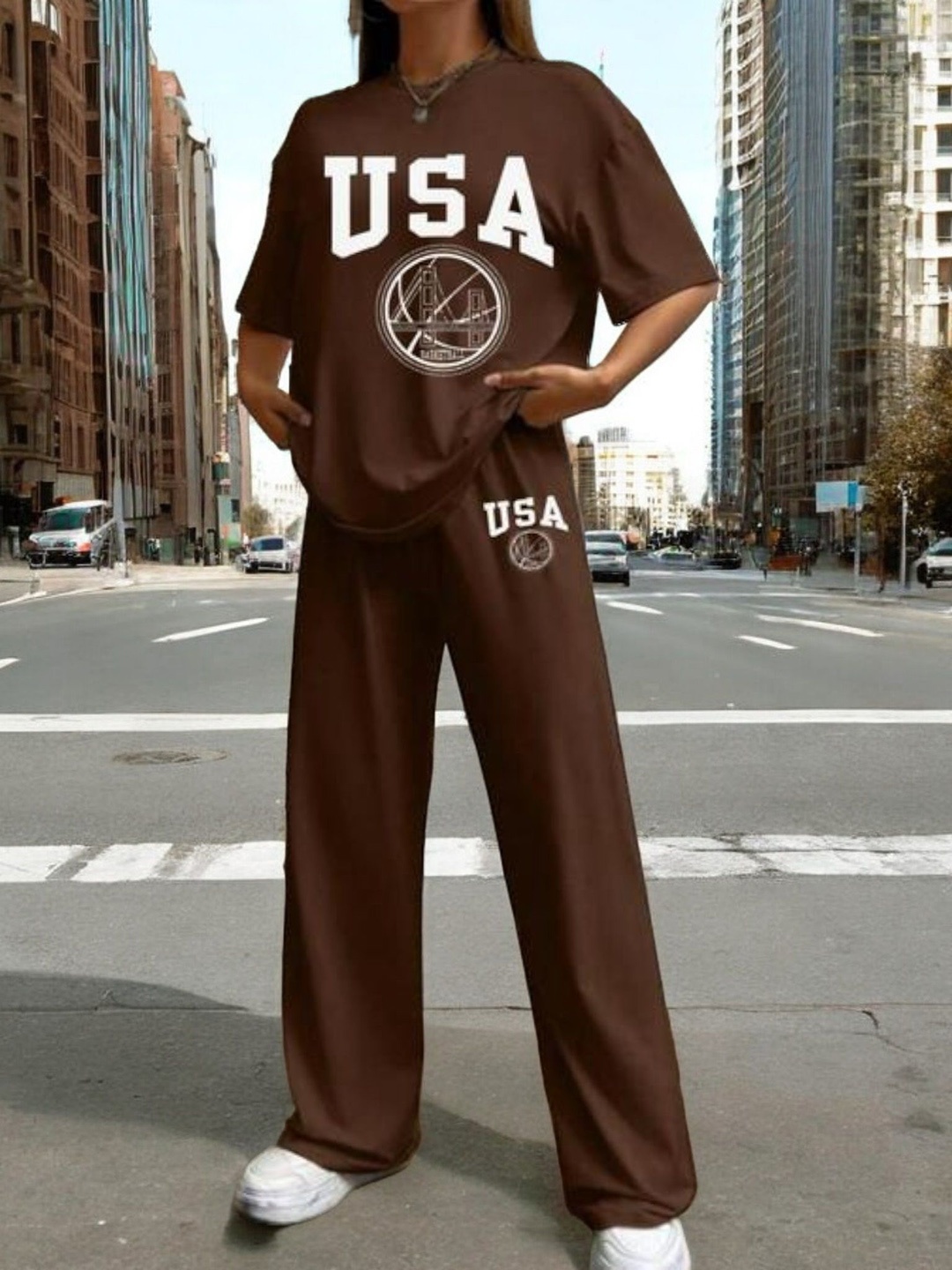 

My Swag Typography Printed Round Neck T-Shirt With Trousers, Brown