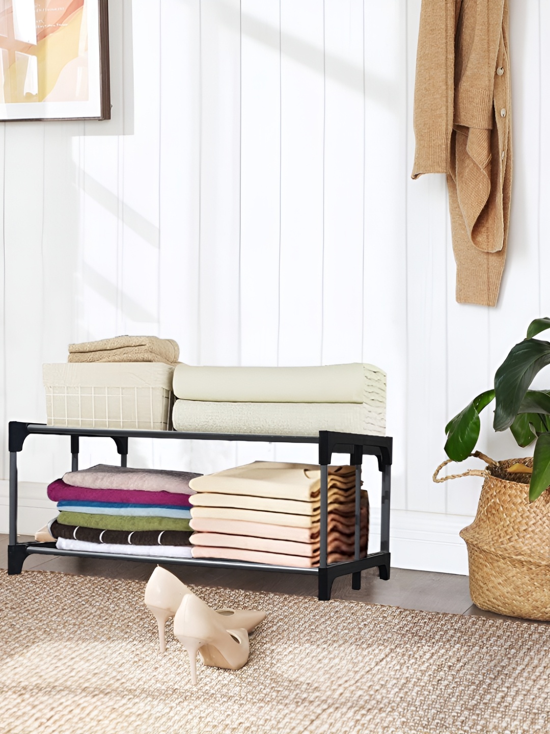 

Rmerchants Black 2 Layer Metal Collapsible Wardrobe Rack