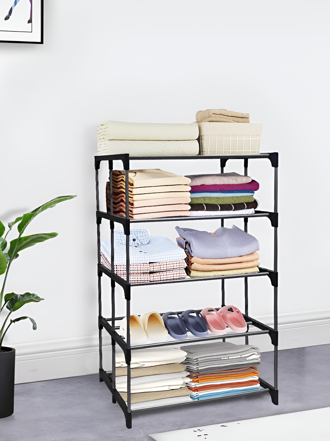 

Rmerchants Black 5-Layer Metal Collapsible Wardrobe Rack