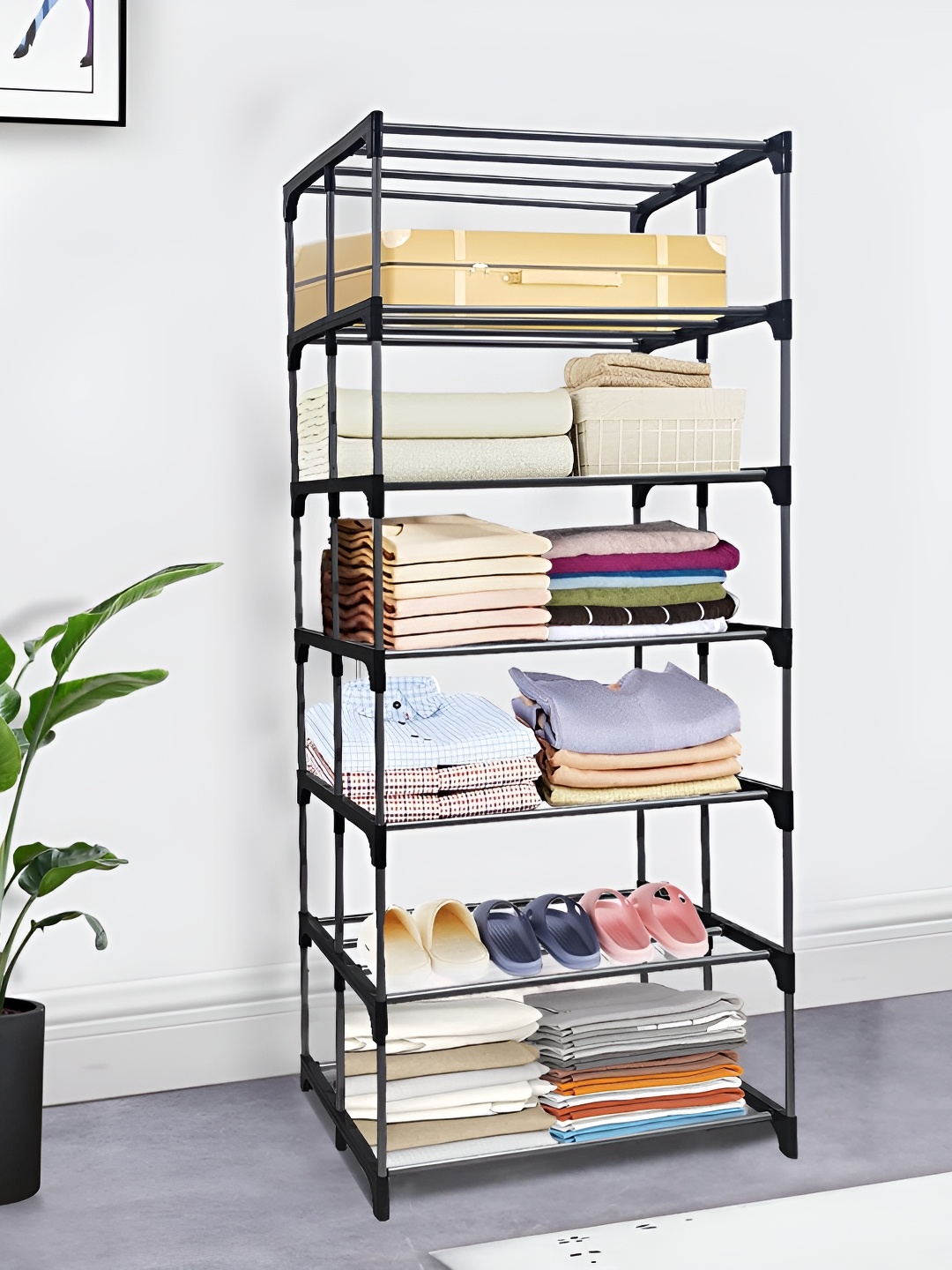 

Rmerchants Black 7-Layer Metal Collapsible Wardrobe Rack