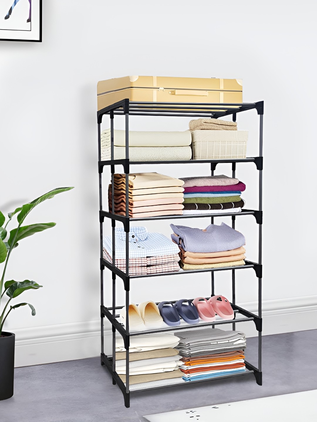 

Rmerchants Black 6-Layer Metal Collapsible Wardrobe Rack