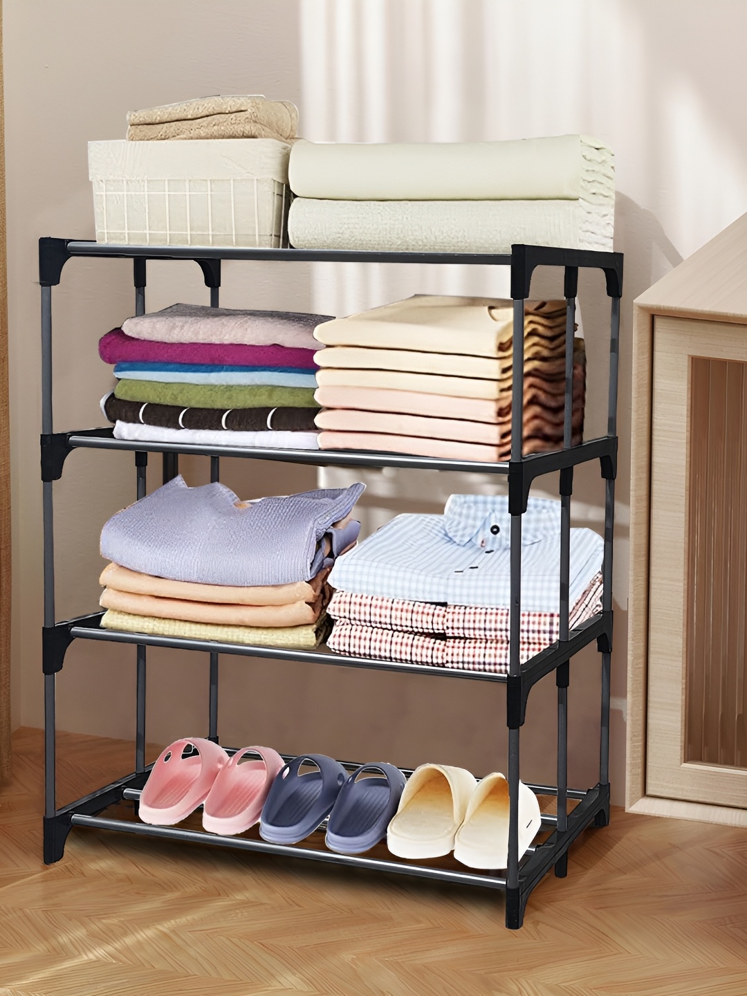

Rmerchants Black 4-Layer Metal Collapsible Wardrobe Rack
