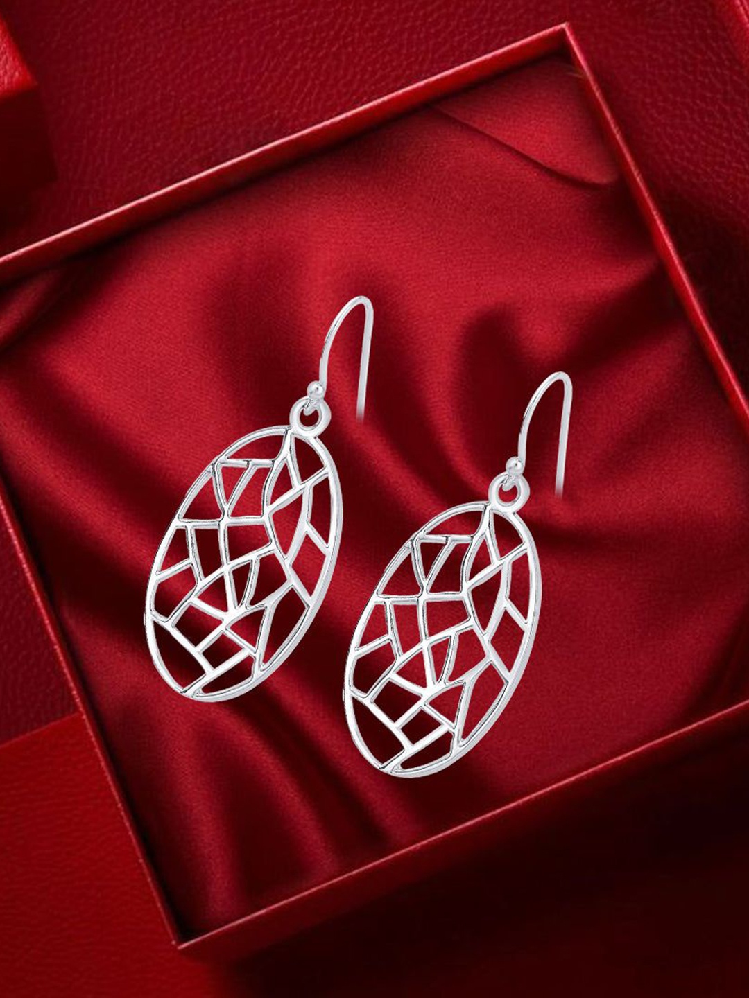 

Nipura 925 Sterling Silver Rhodium-Plated Cubic Zirconia Studded Oval Shaped Drop Earrings