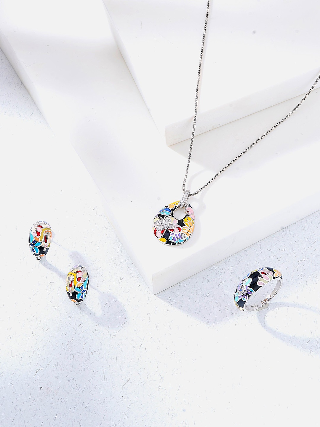 

Nipura 925 Sterling Silver Garden of Bloom Enamel Contemporary Hoop Earrings, Multi