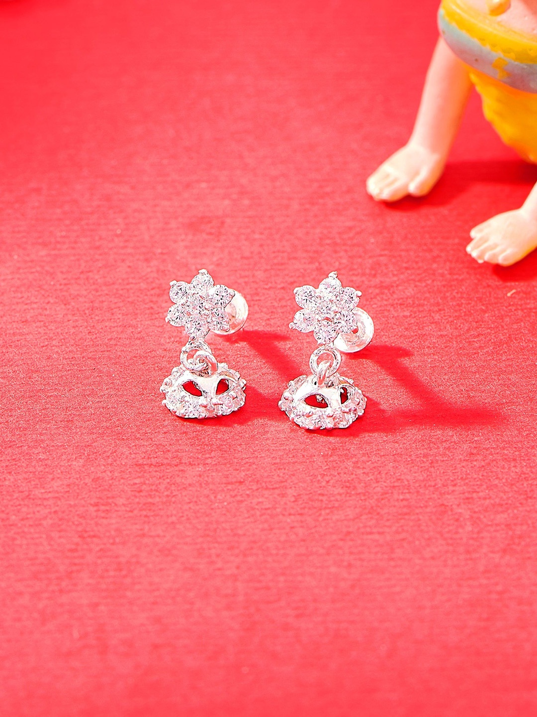 

Nipura 925 Sterling Silver Rhodium-Plated Cubic Zirconia Studded Dome Shaped Jhumkas