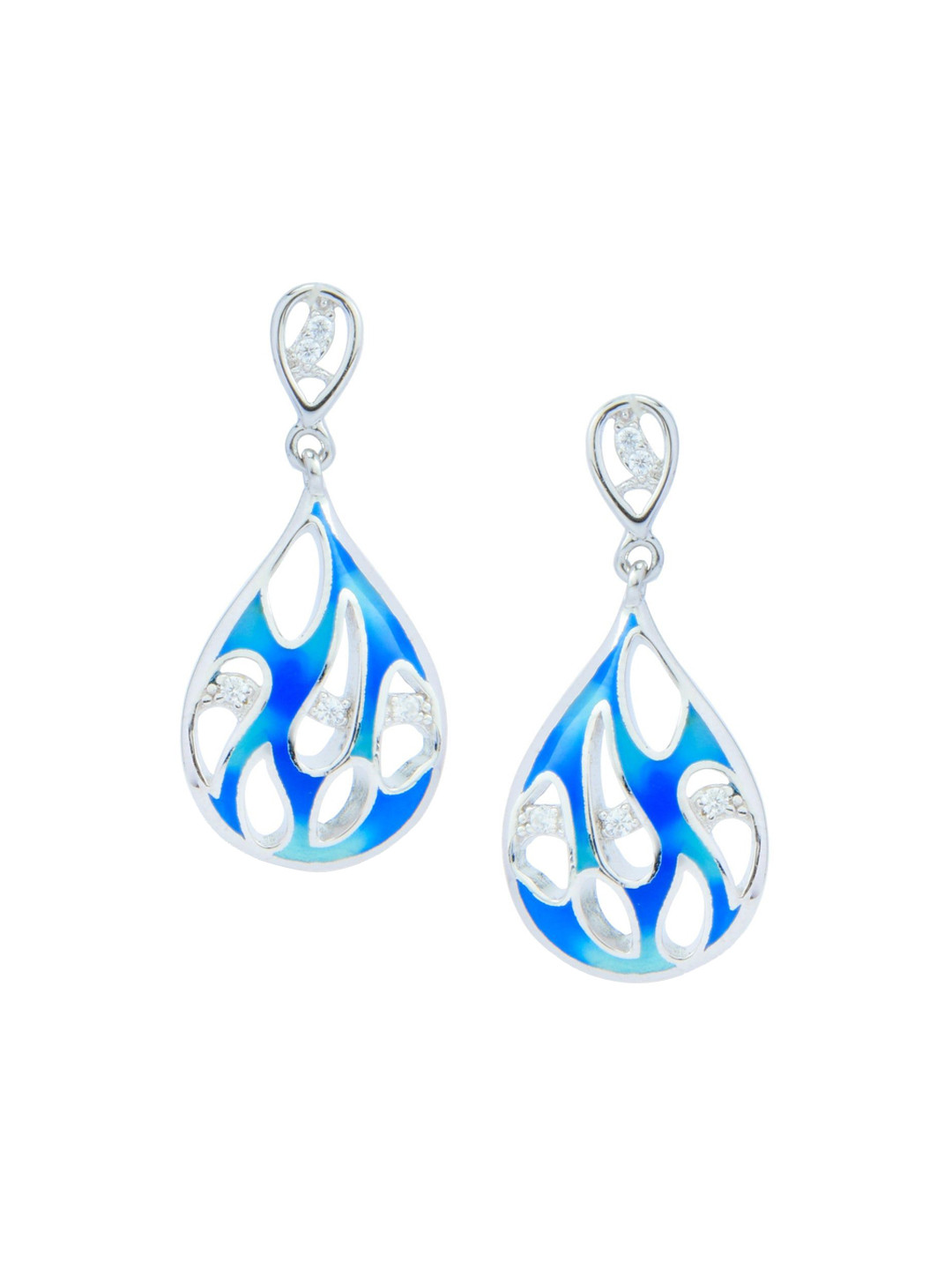 

Nipura 925 Sterling Silver Rhodium-Plated Cubic Zirconia Studded Drop Earrings, Blue
