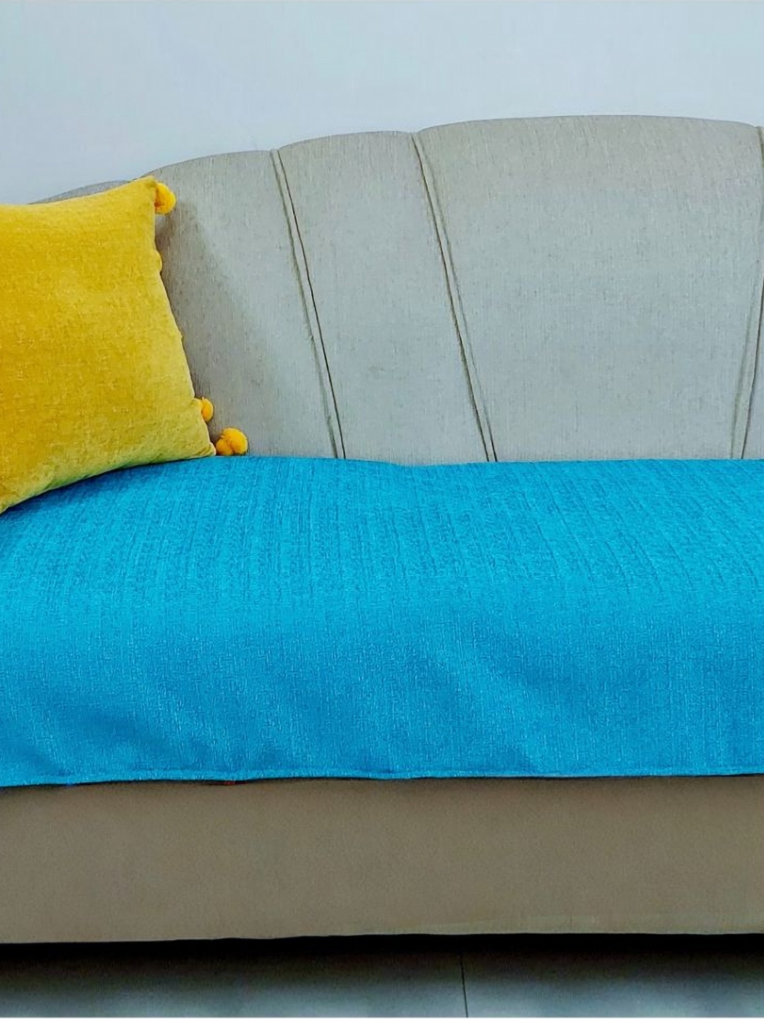 

THROWPILLOW Blue & Yellow 4 Seater Sofa Cover With Tassels