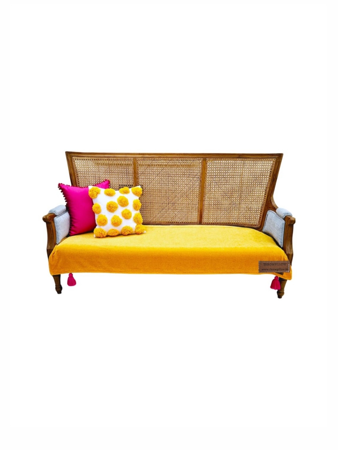 

THROWPILLOW Yellow & Pink 4-Seater Sofa Cover With Corner Tassels