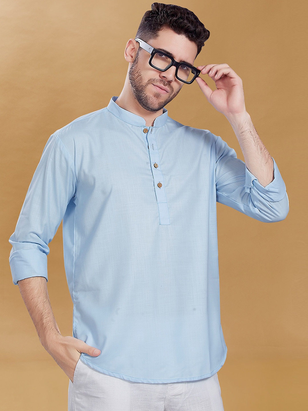 

DIVISIVE Men Mandarin Collar Straight Kurta, Blue