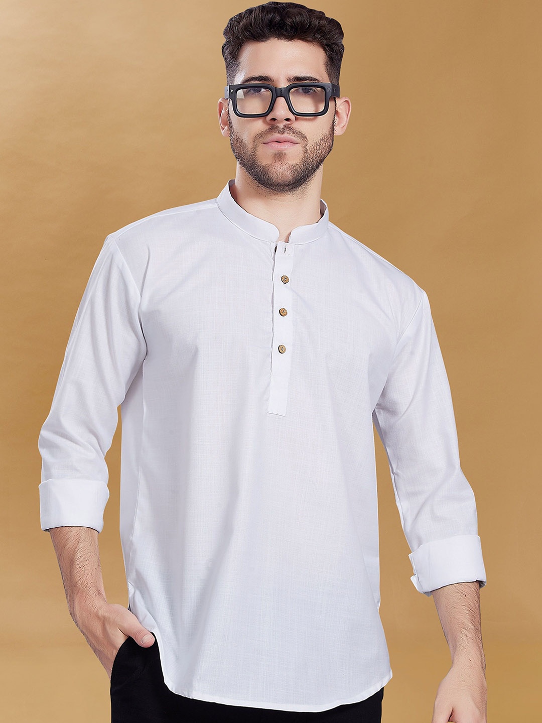 

DIVISIVE Men Mandarin Collar Straight Kurta, White