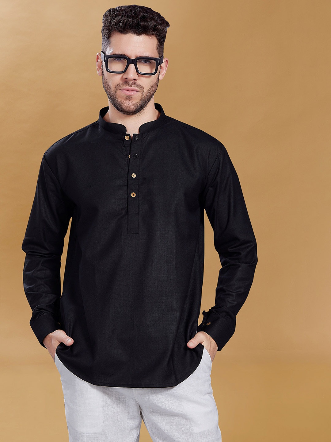 

DIVISIVE Men Mandarin Collar Straight Kurta, Black