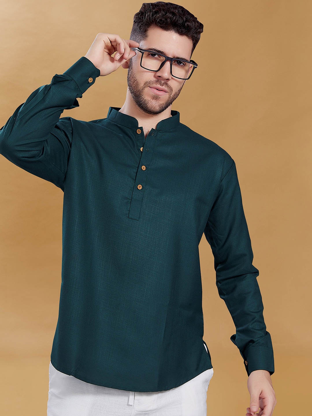 

DIVISIVE Men Mandarin Collar Straight Kurta, Green