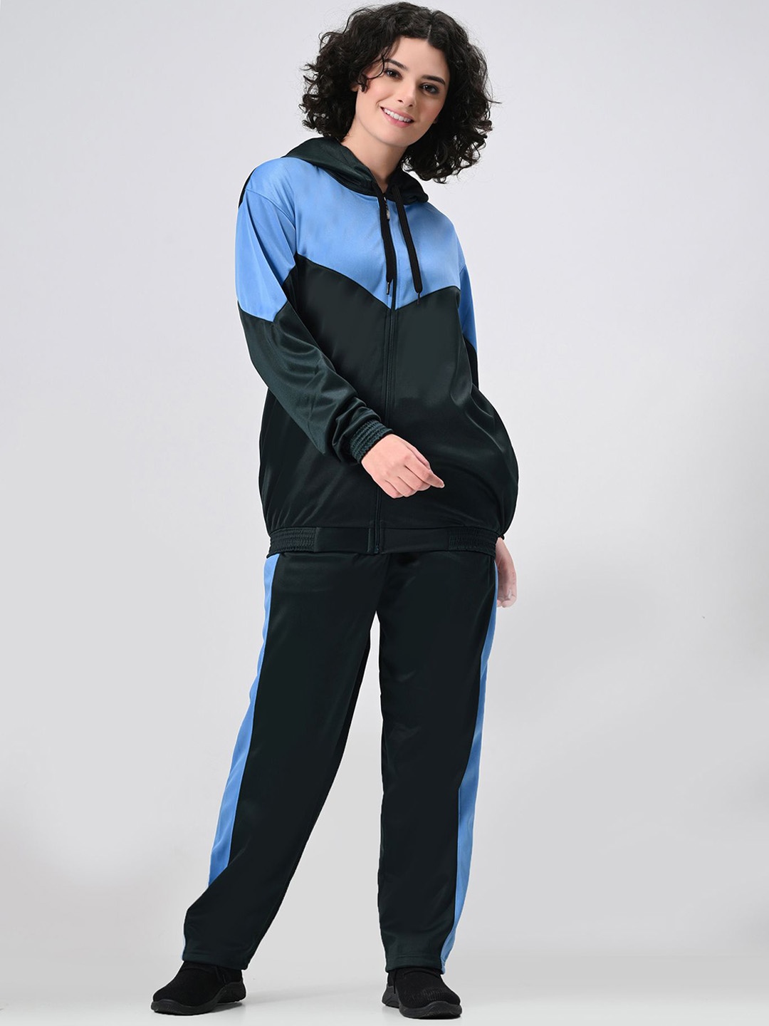 

BAESD Women Colour-Blocked Hoodie Tracksuits, Blue