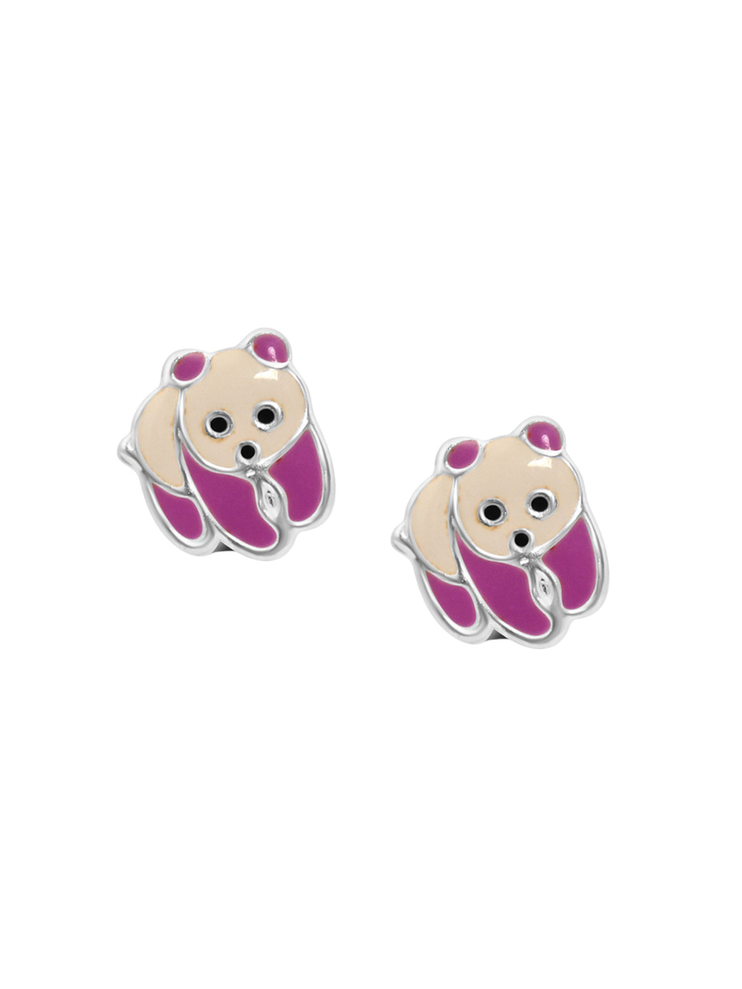 

925 SILLER Kids Girls 925 Pure Silver Panda Inspired Stud Earrings, Purple