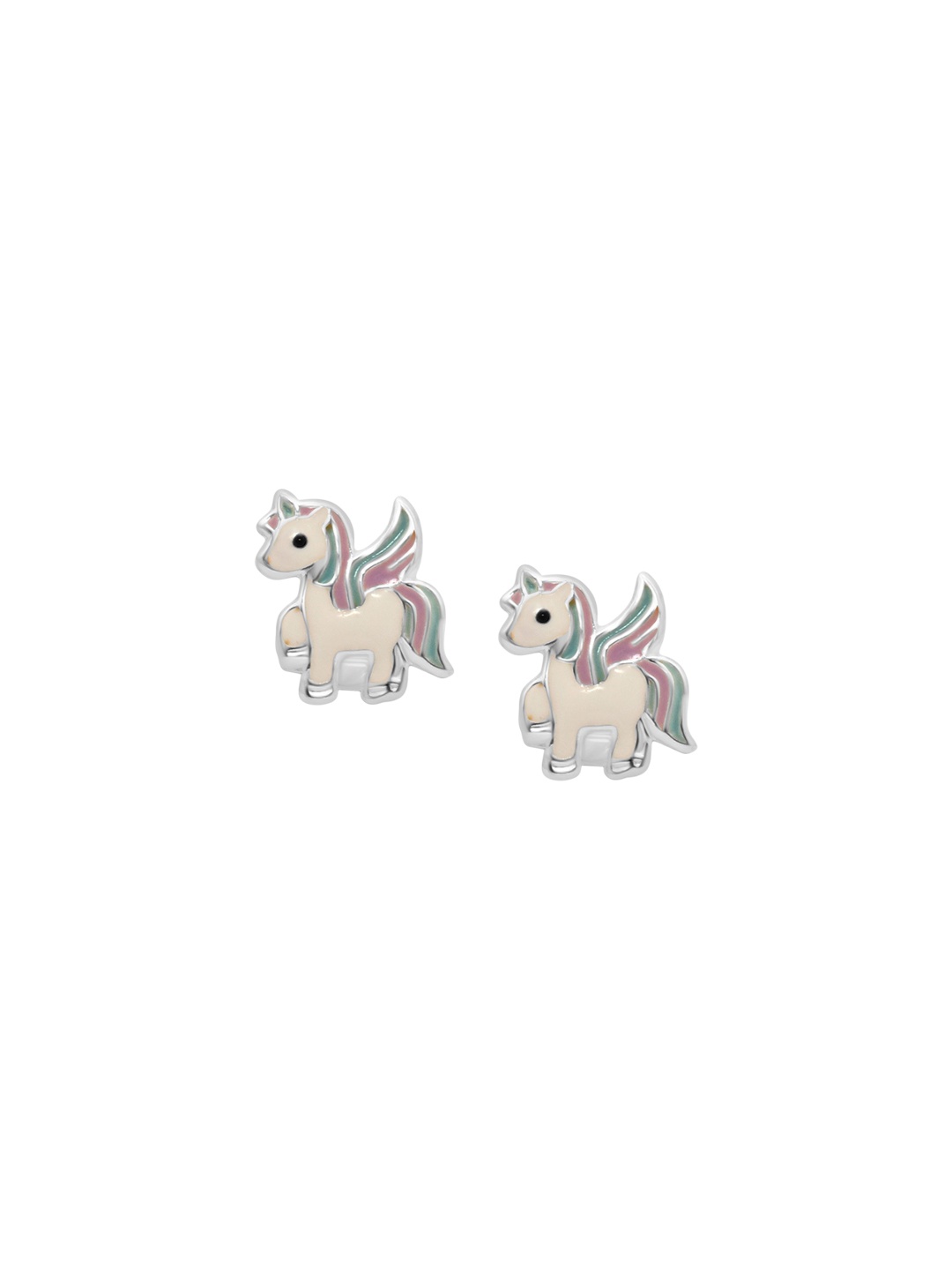 

925 SILLER Kids Girls 925 Pure Silver Unicorn Inspired Stud Earrings, White