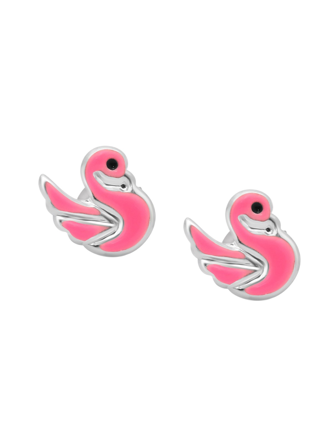 

925 SILLER Kids Girls 925 Pure Silver Swan Inspired Stud Earrings, Pink
