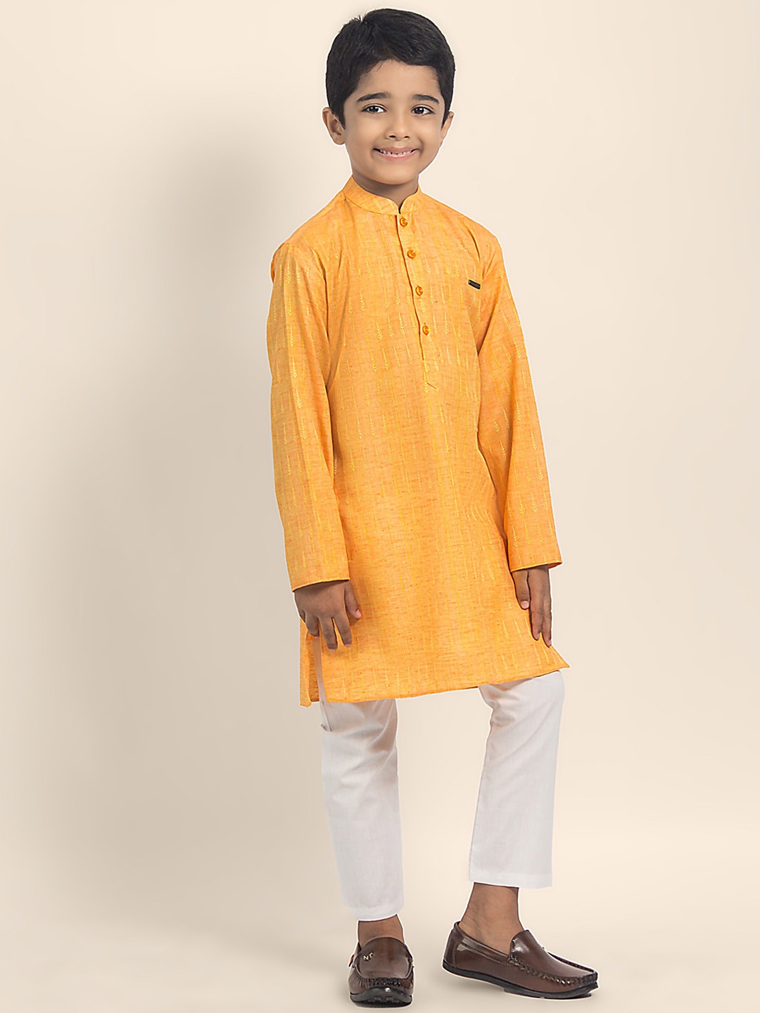 

DEVOILER Boys Woven Design Mandarin Collar Straight Kurta, Mustard