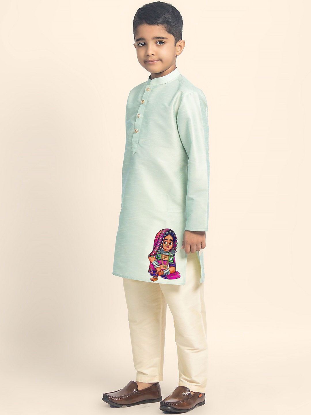 

DEVOILER Boys Ethnic Motifs Printed Mandarin Collar Straight Kurta, Sea green