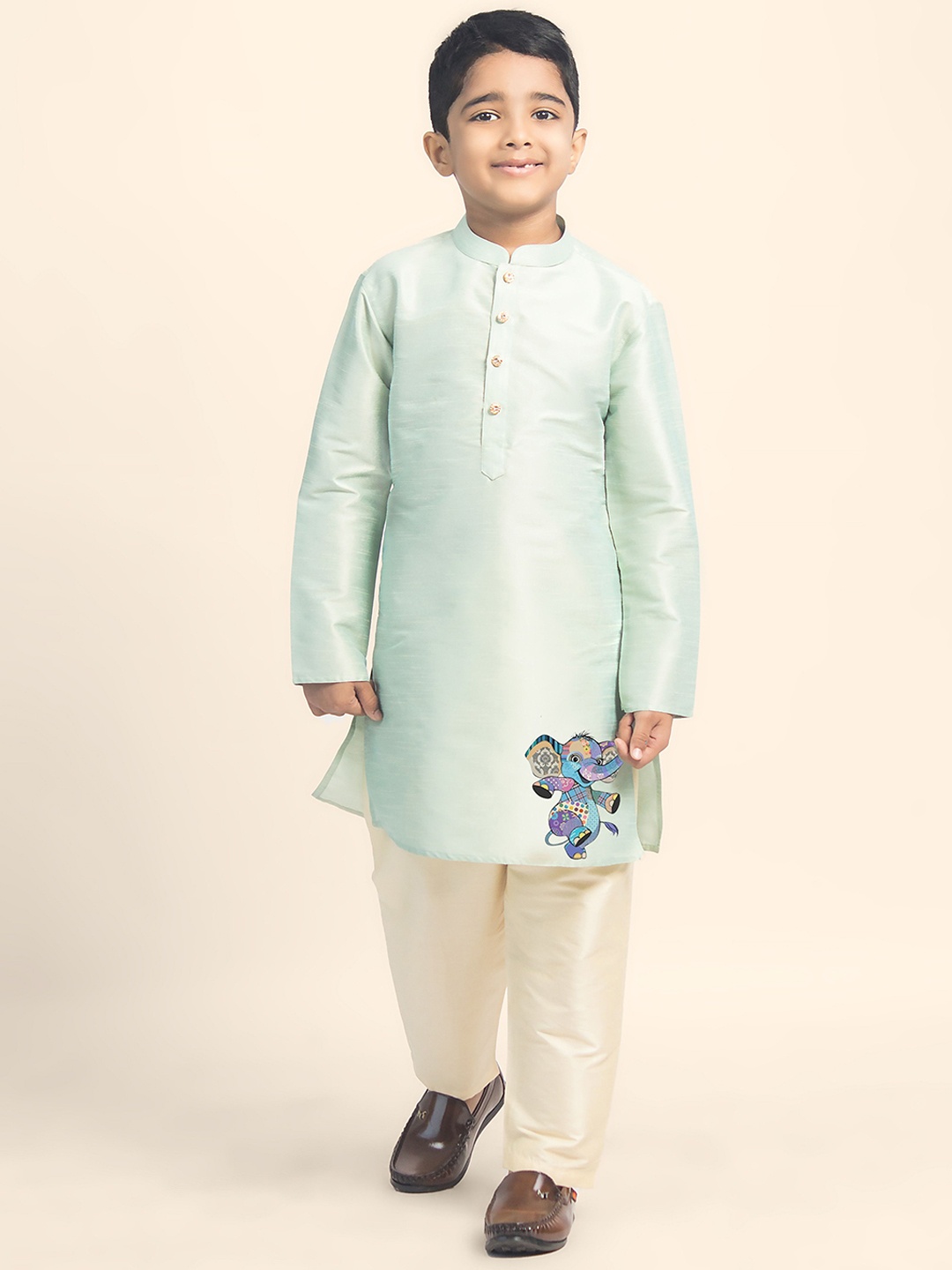 

DEVOILER Boys Mandarin Collar Straight Kurta, Sea green