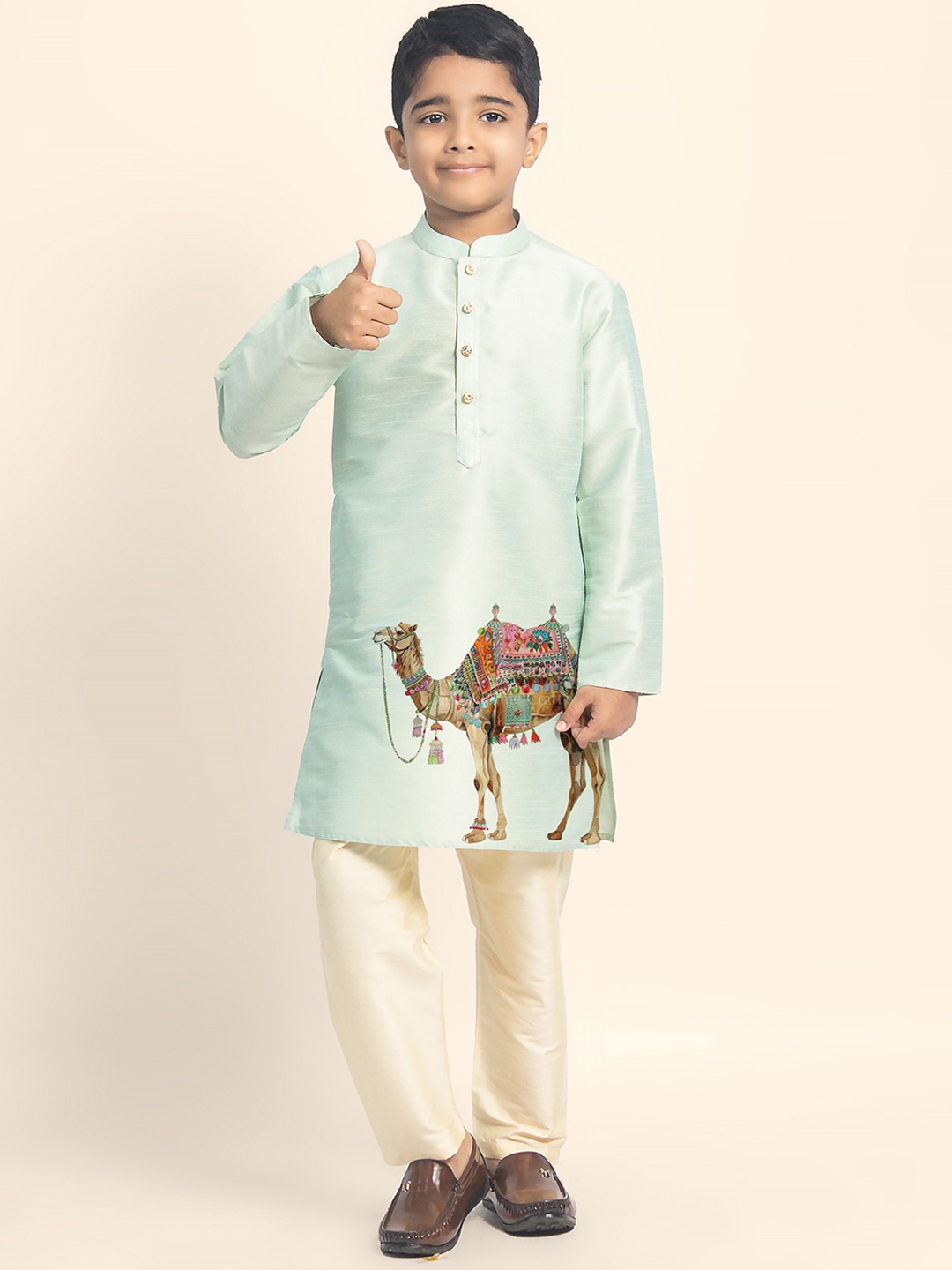 

DEVOILER Boys Mandarin Collar Straight Kurta, Sea green