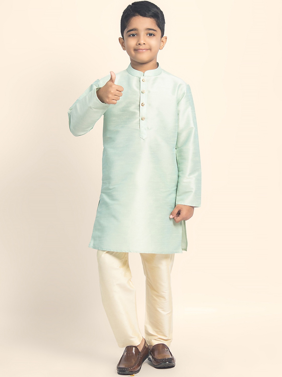 

DEVOILER Boys Mandarin Collar Straight Kurta, Sea green