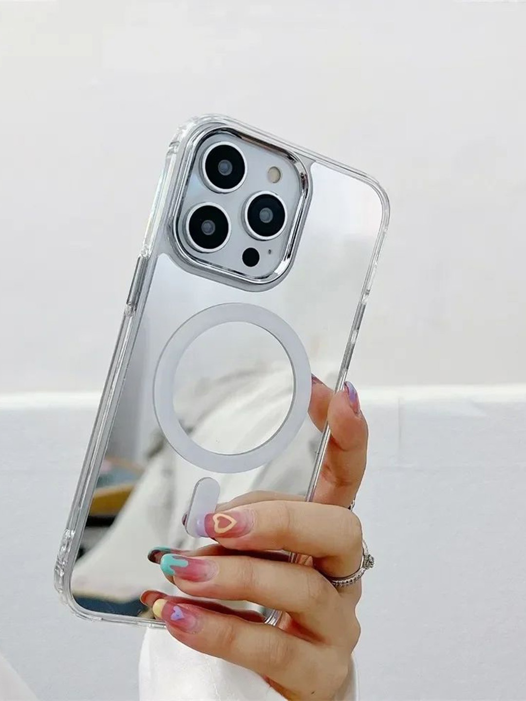 

Luxury Kase Solid Printed iPhone 13 Pro Back Case Mobile Accessories, Silver