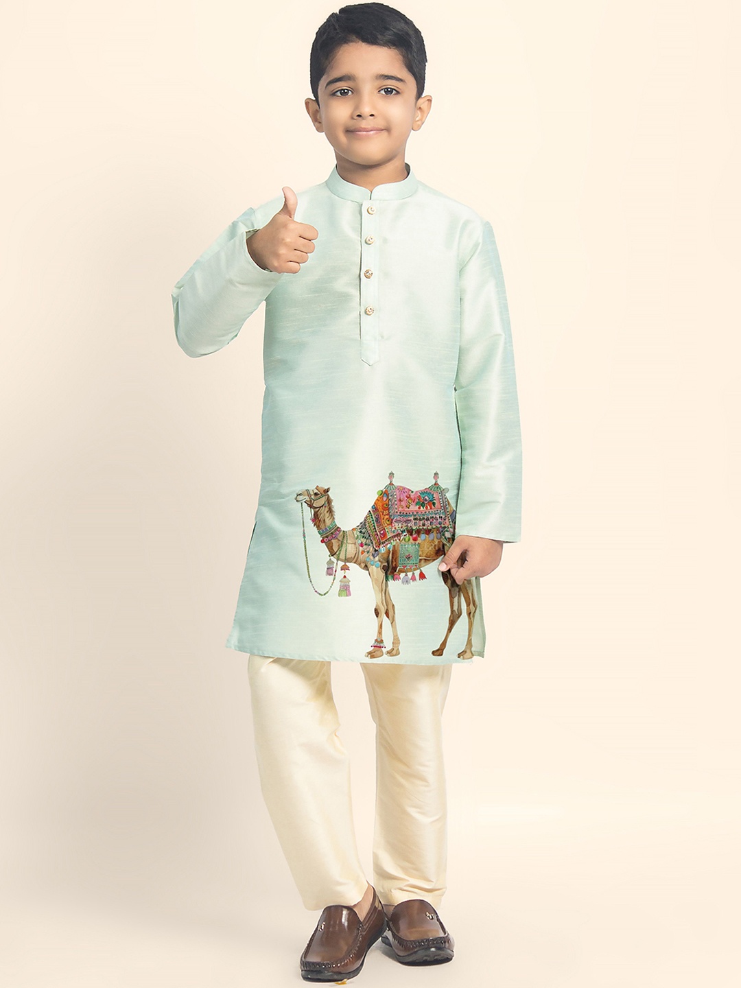 

DEVOILER Boys Ethnic Motifs Printed Mandarin Collar Straight Kurta, Sea green