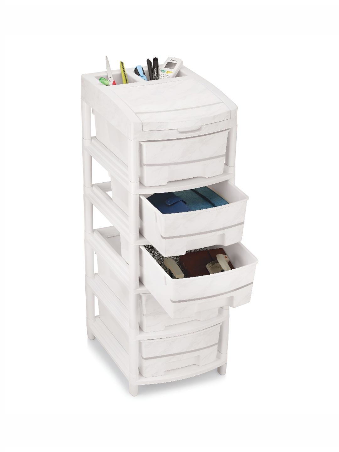 

NABHYA Orry White & Silver Toned 5 Rack Drawer Modular Chest Storage Organizer