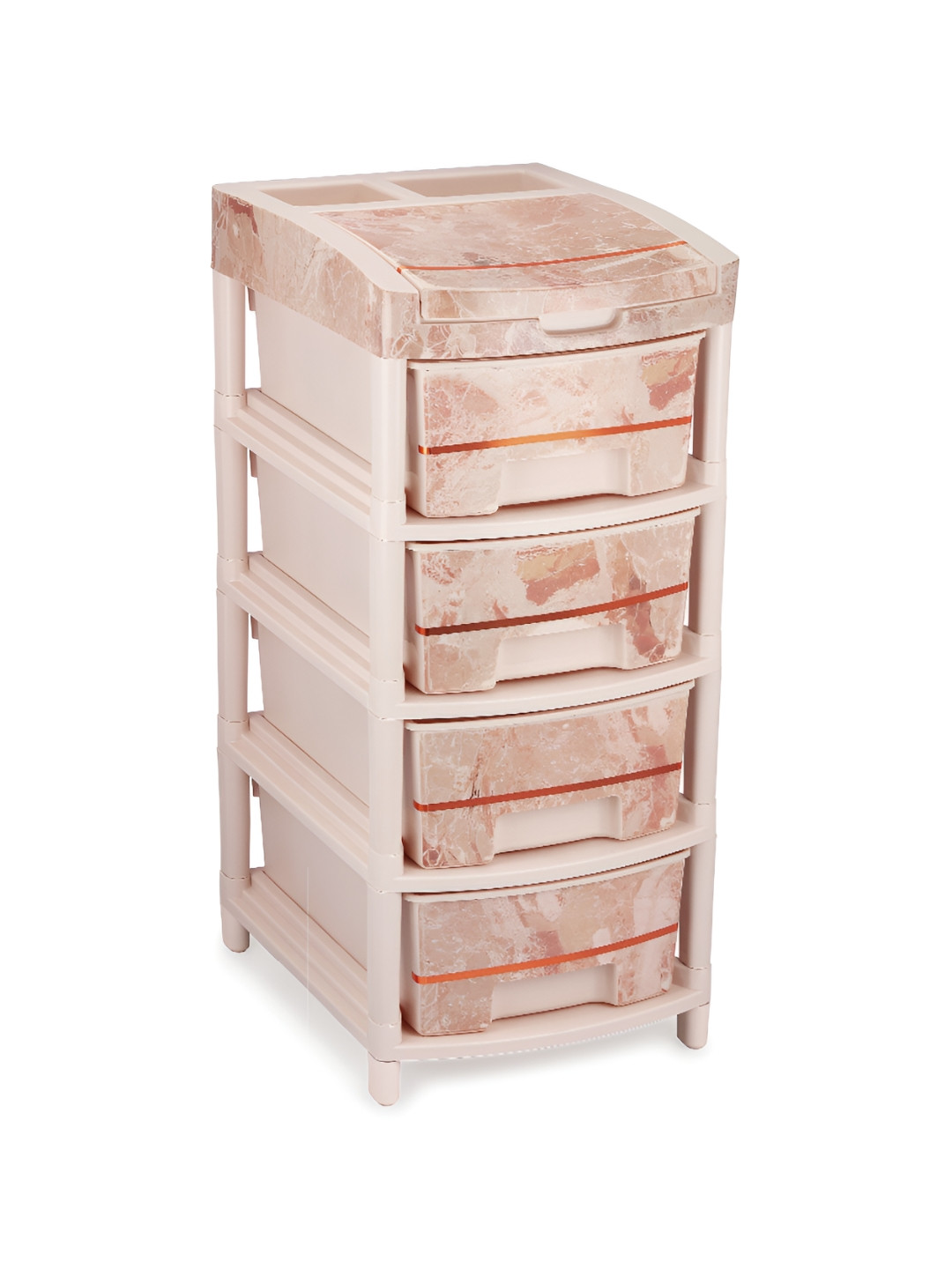 

NABHYA Orry Beige & Cream Colored Printed 4 Rack Drawer Modular Chest Storage Organizer