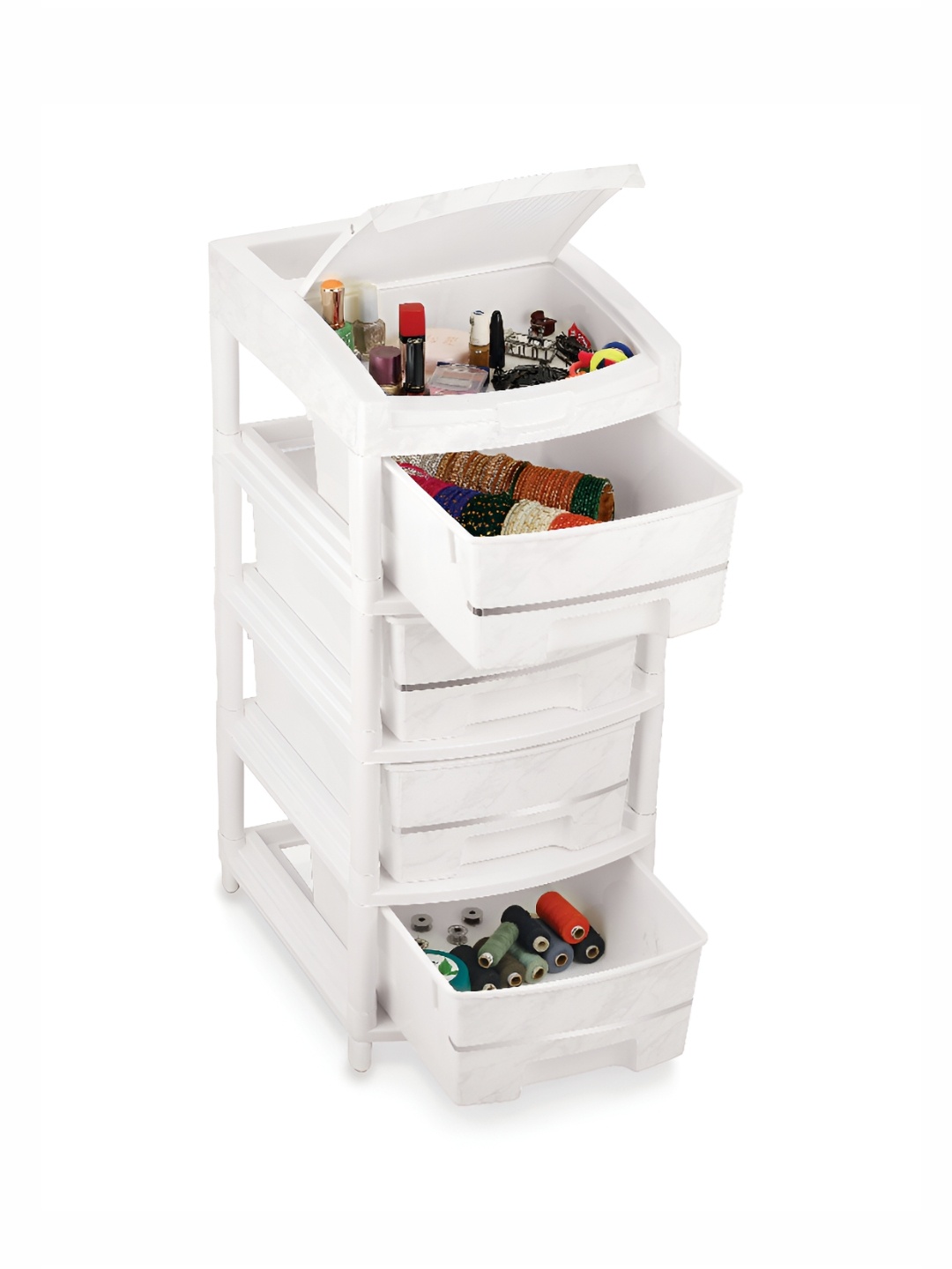 

NABHYA Orry White & Silver Toned 4 Rack Drawer Modular Chest Storage Organizer