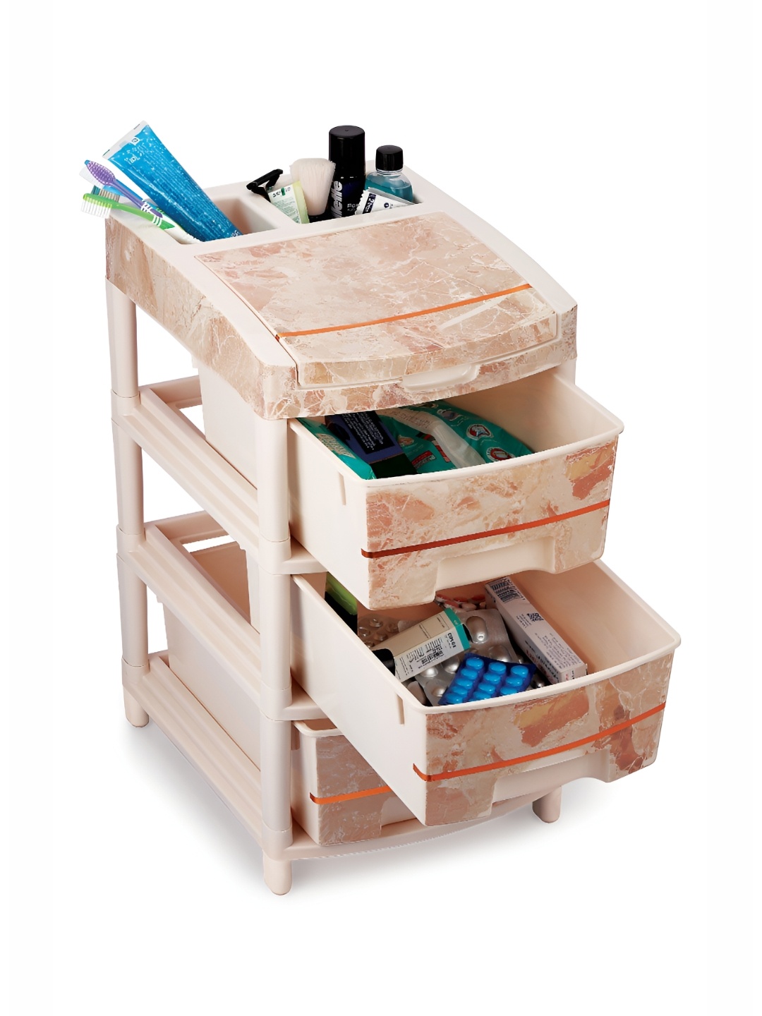 

NABHYA Orry Beige & Cream Colored Printed 3 Rack Drawer Modular Chest Storage Organizer