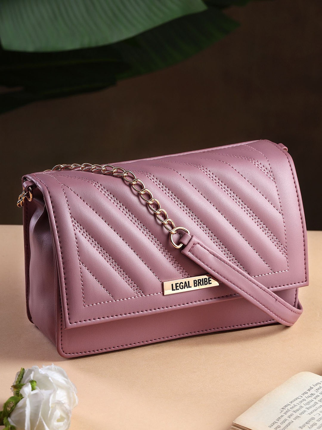 

LEGAL BRIBE Women Self Design Crossbody Sling Bag, Mauve