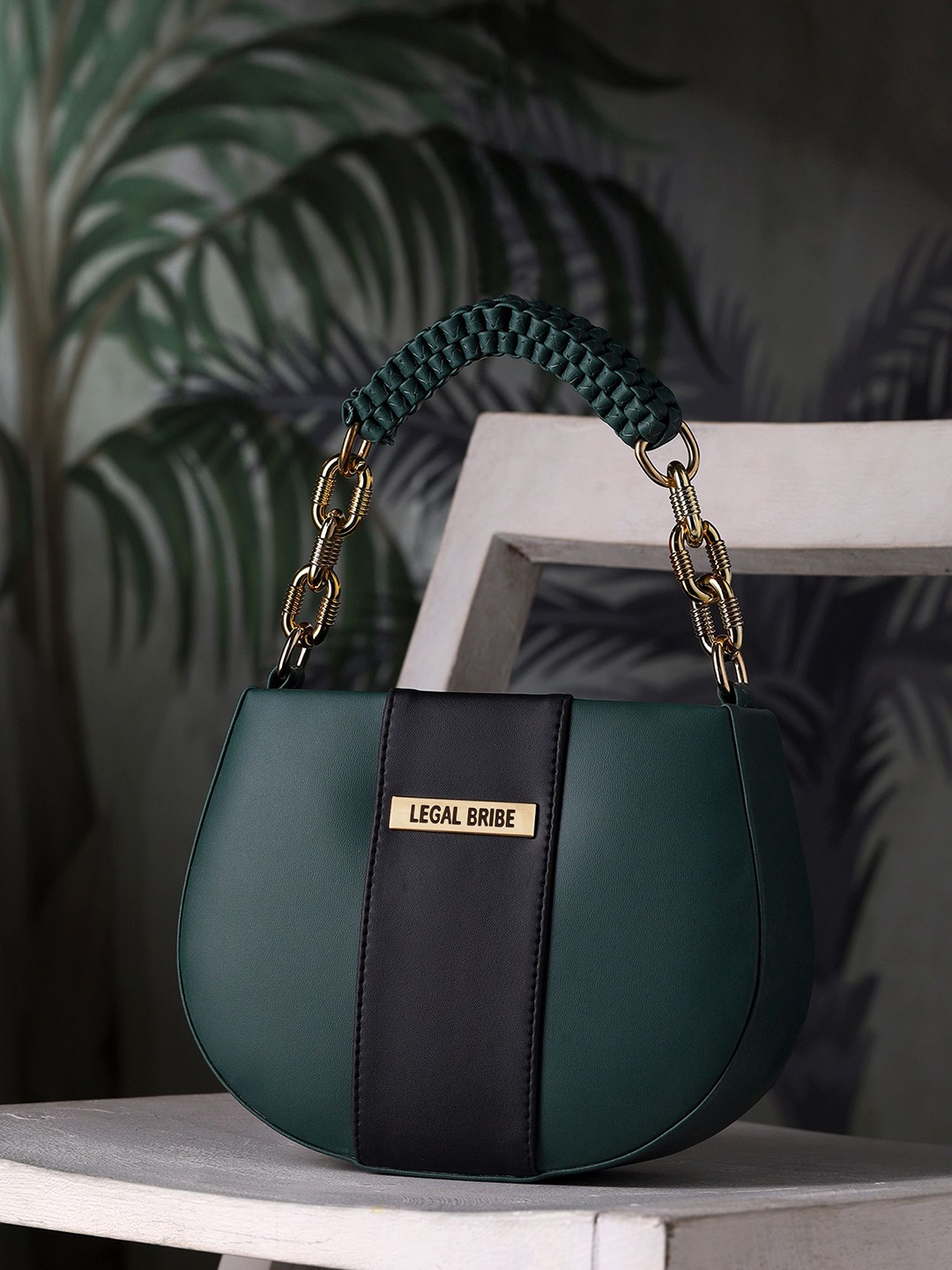 

LEGAL BRIBE Women Colourblocked Structured Sling Bag, Olive