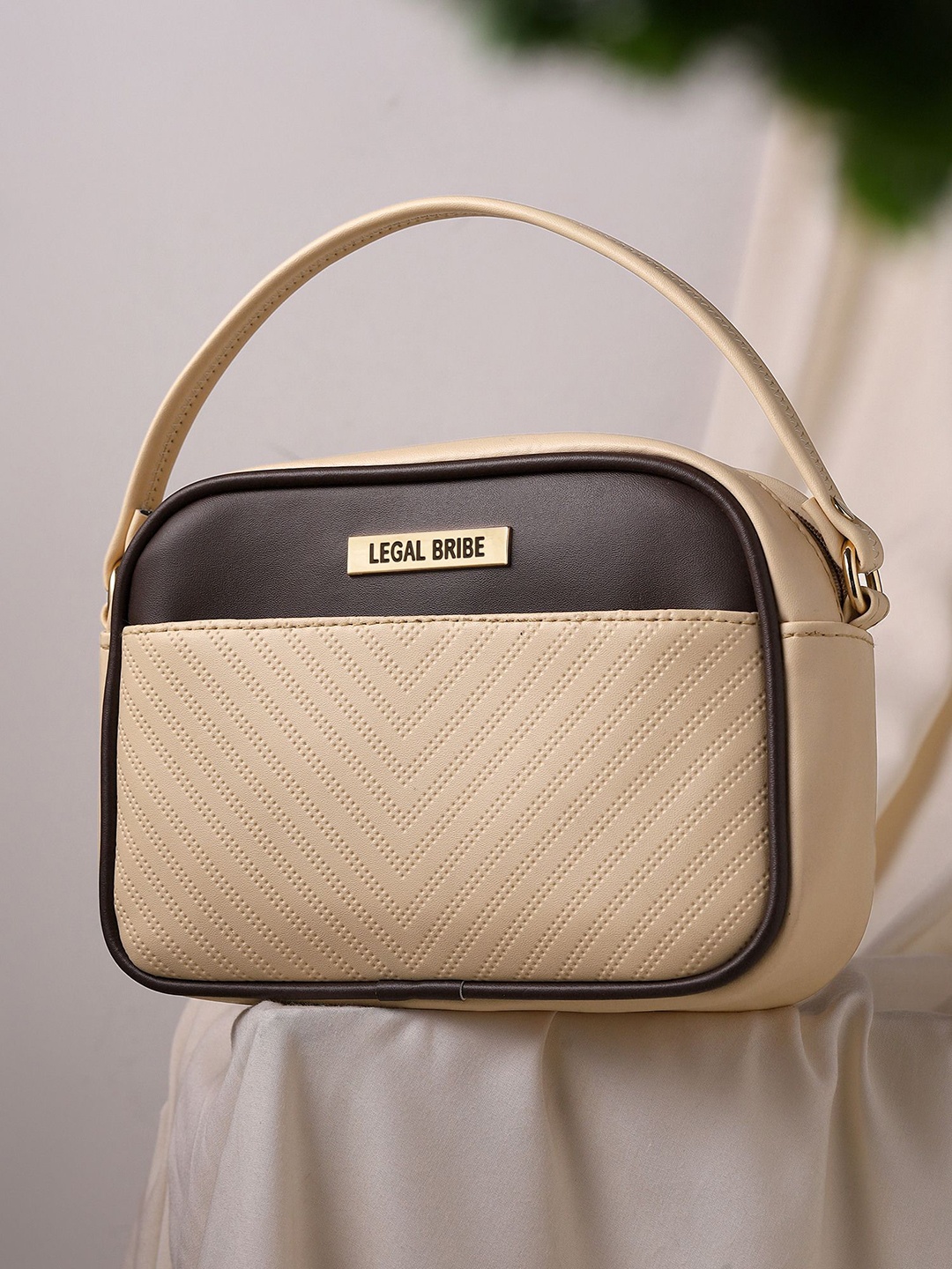 

LEGAL BRIBE Women Self Design Textured Structured Sling Bag, Beige