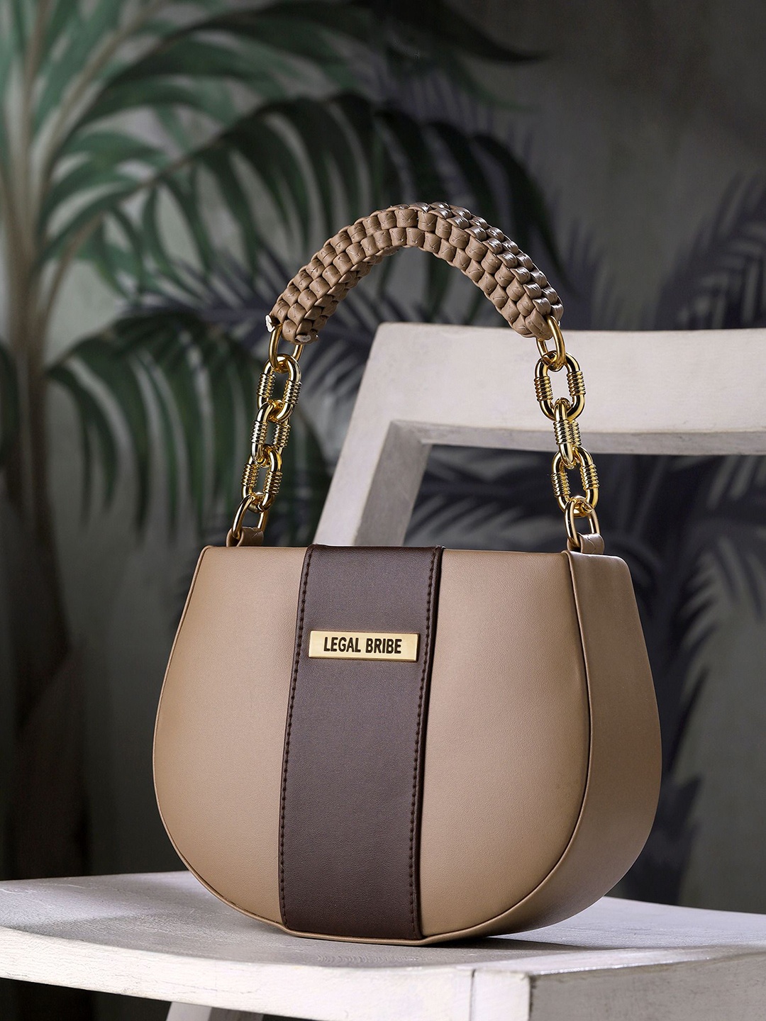

LEGAL BRIBE Women Colourblocked Structured Sling Bag, Camel brown