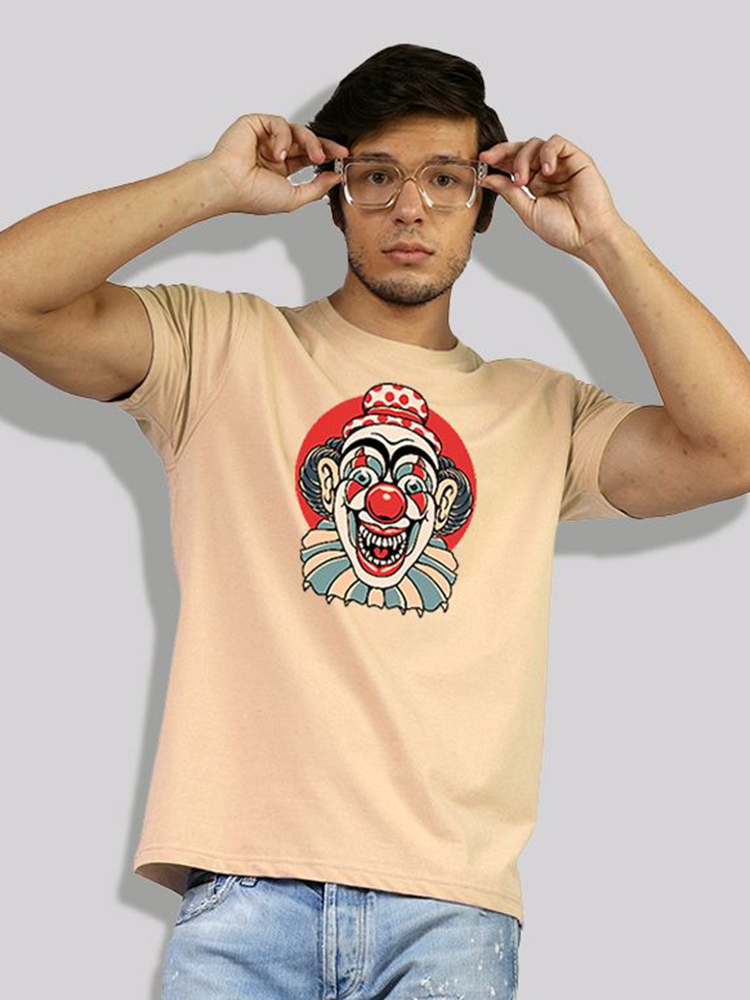 

Greylongg Men Graphic Printed Round Neck Cotton T-shirt, Beige