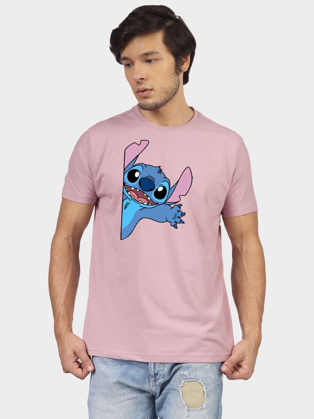 

Greylongg Men Graphic Printed Round Neck Cotton T-shirt, Pink