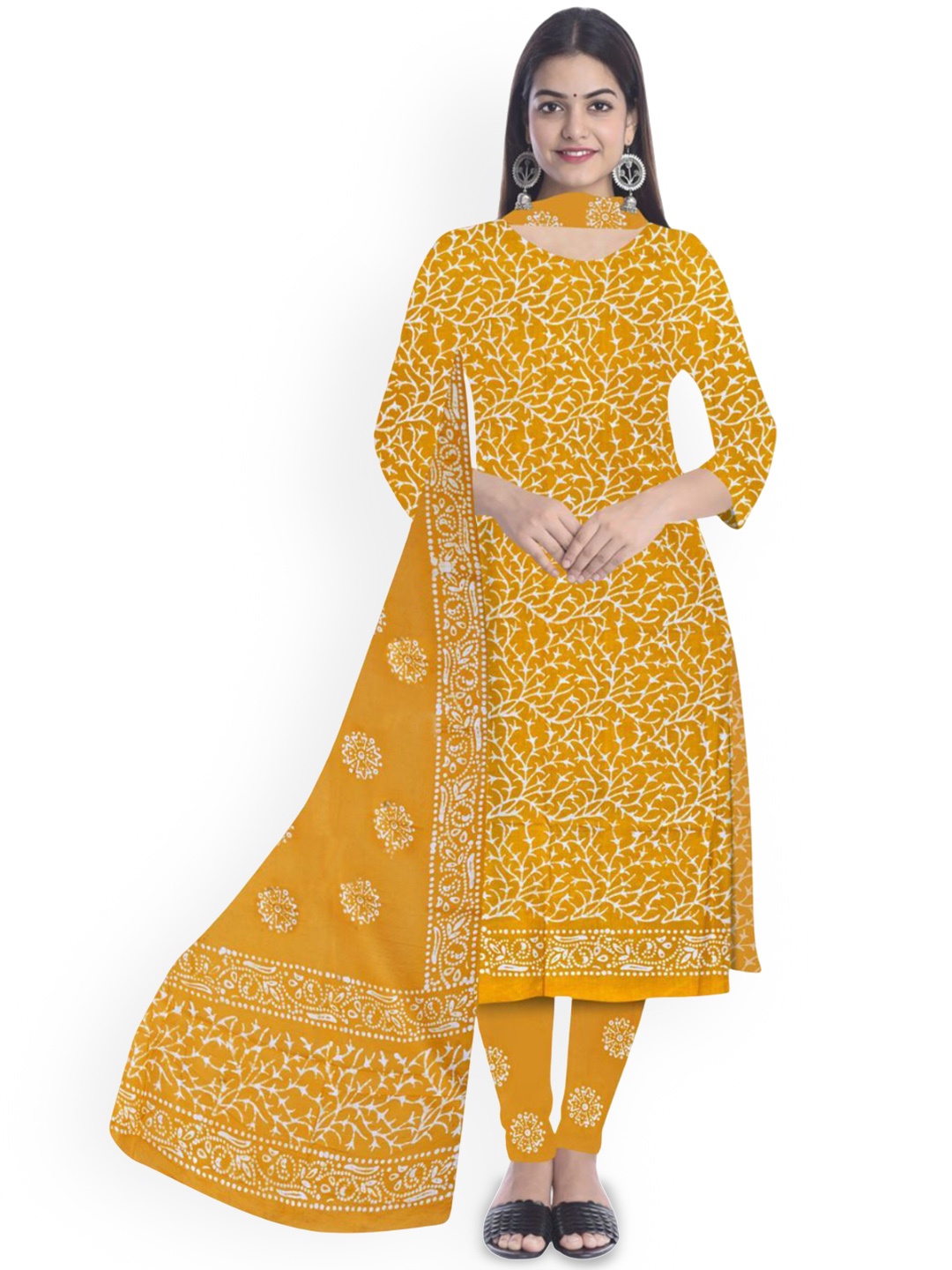 

Farooq Floral Printed Batik Pure Cotton Unstitched Dress Material, Yellow