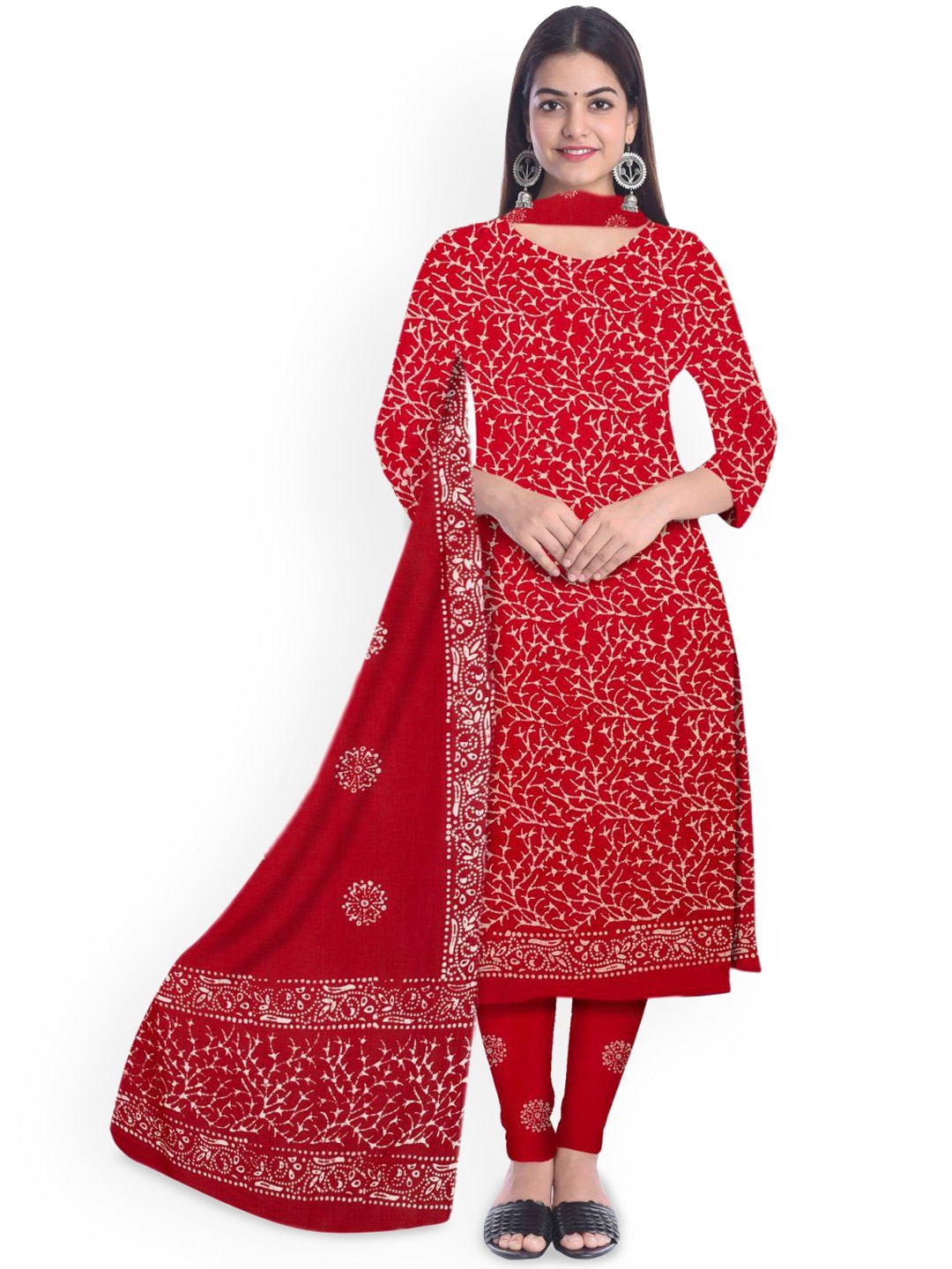 

Farooq Floral Printed Batik Pure Cotton Unstitched Dress Material, Red