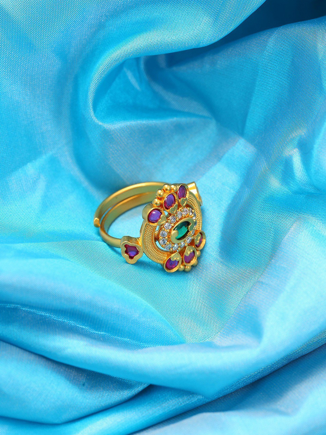 

Exotic India Stone Studded Brass Adjustable Ring, Gold