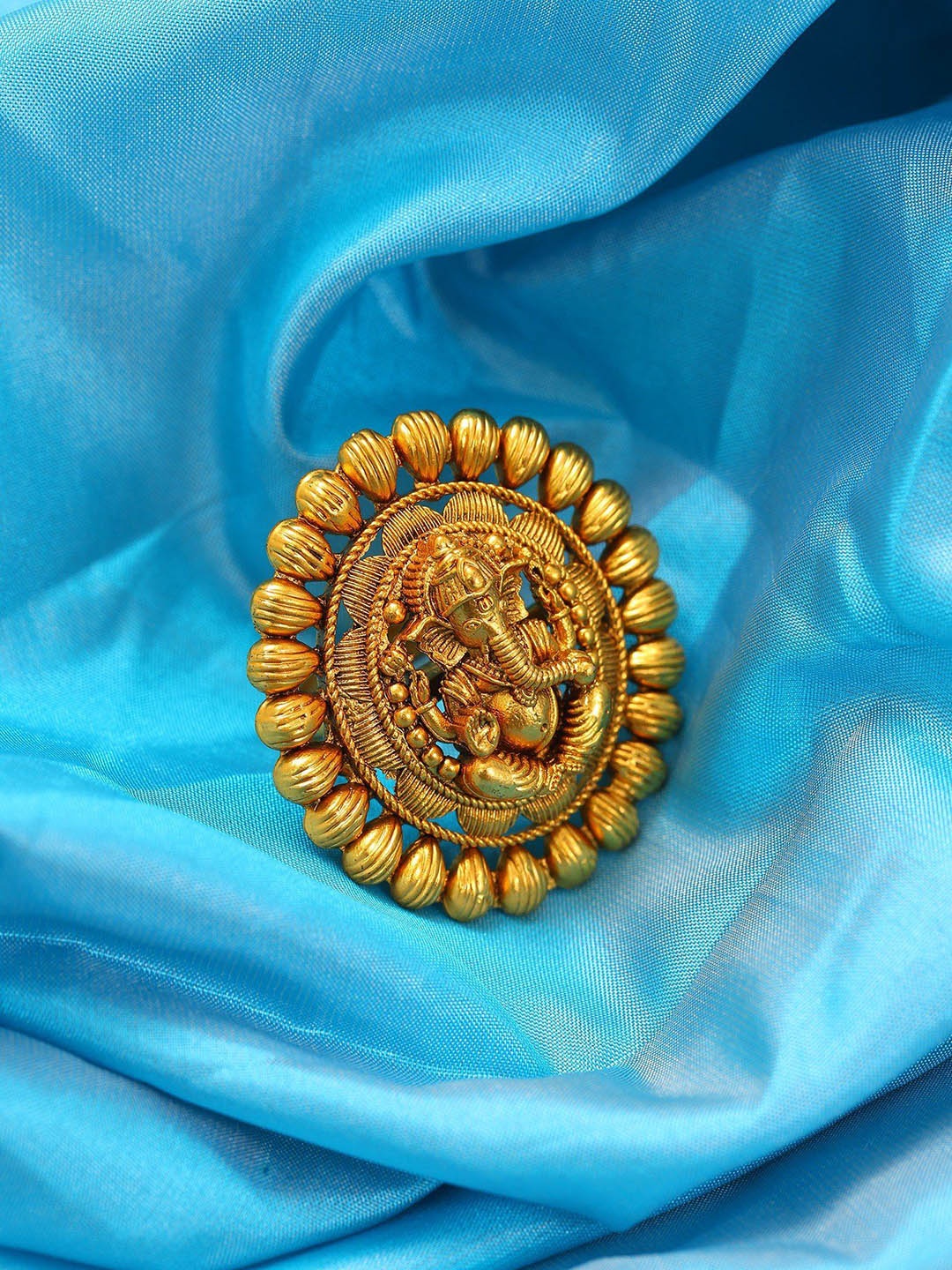 

Exotic India Blessing Lord Ganesha Oval Shape Brass Ring, Gold
