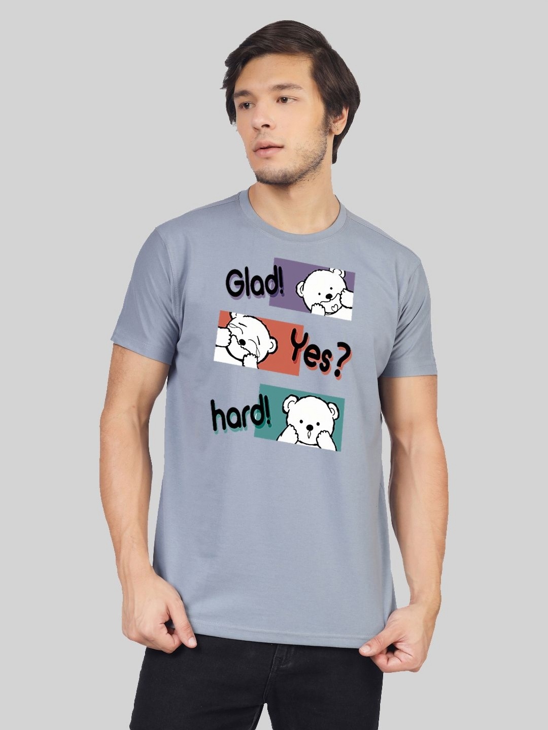 

Greylongg Men Graphic Printed Round Neck Cotton T-shirt, Grey
