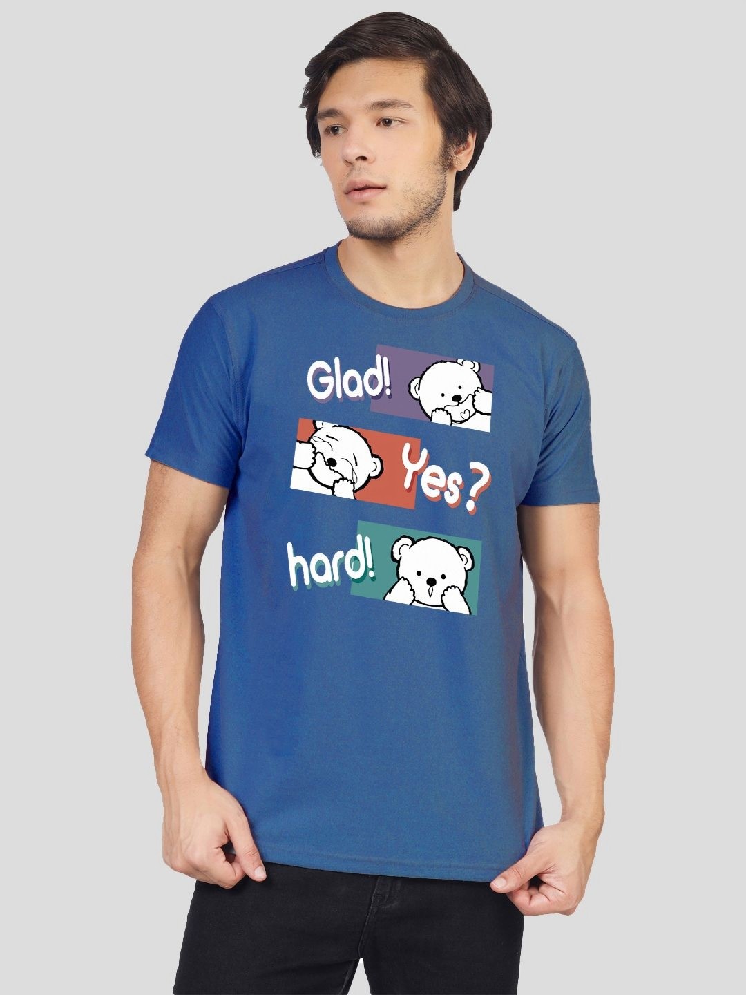 

Greylongg Men Graphic Printed Round Neck Cotton T-shirt, Blue