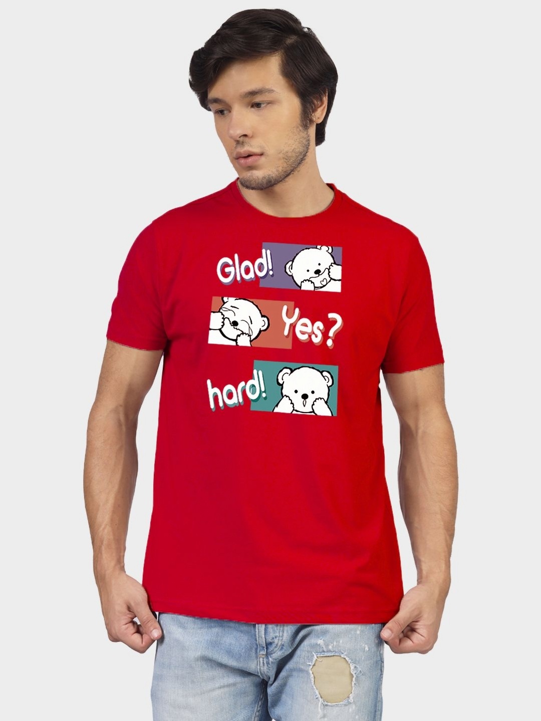 

Greylongg Men Graphic Printed Round Neck Cotton T-shirt, Red