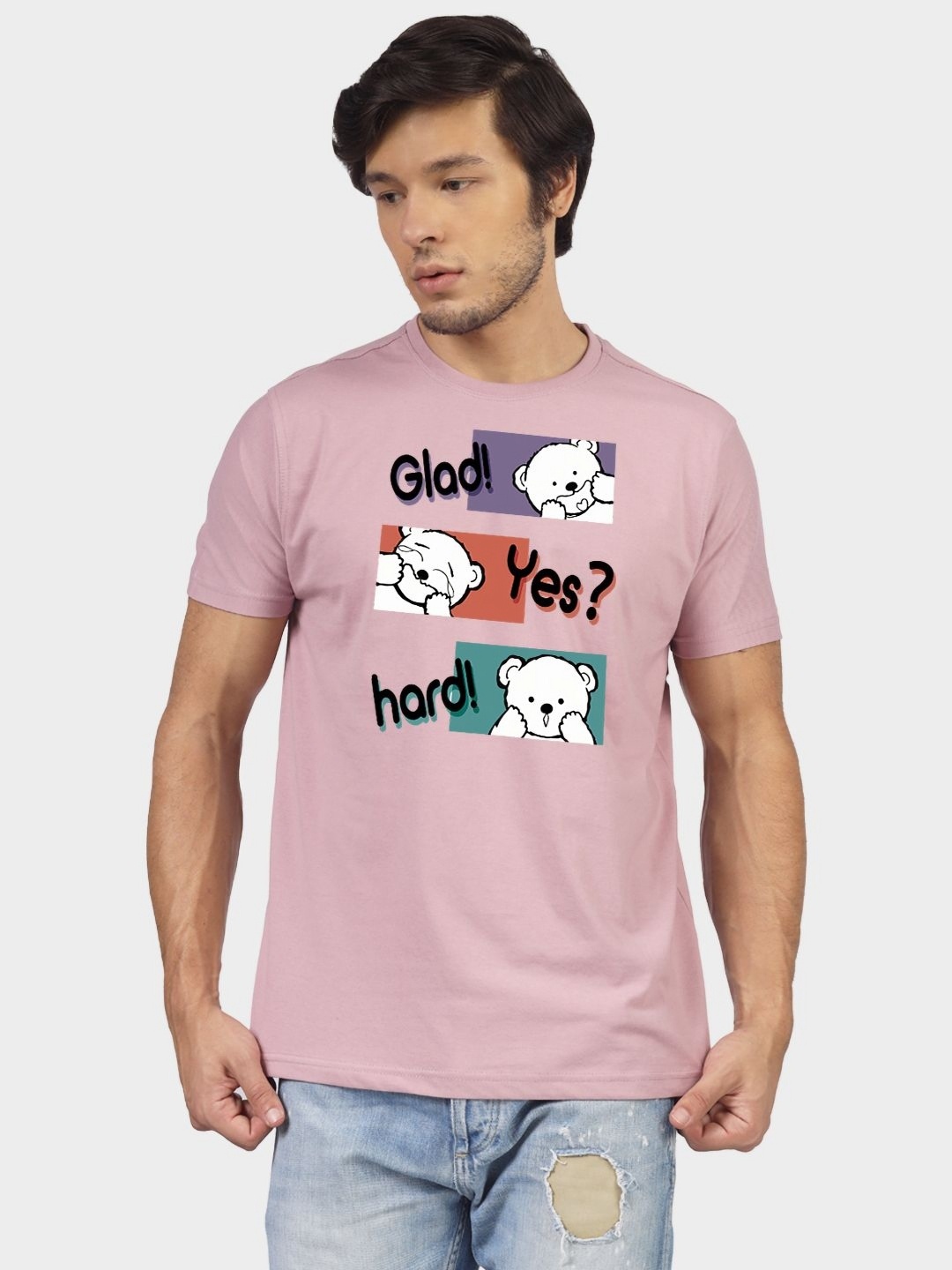 

Greylongg Men Graphic Printed Round Neck Cotton T-shirt, Pink