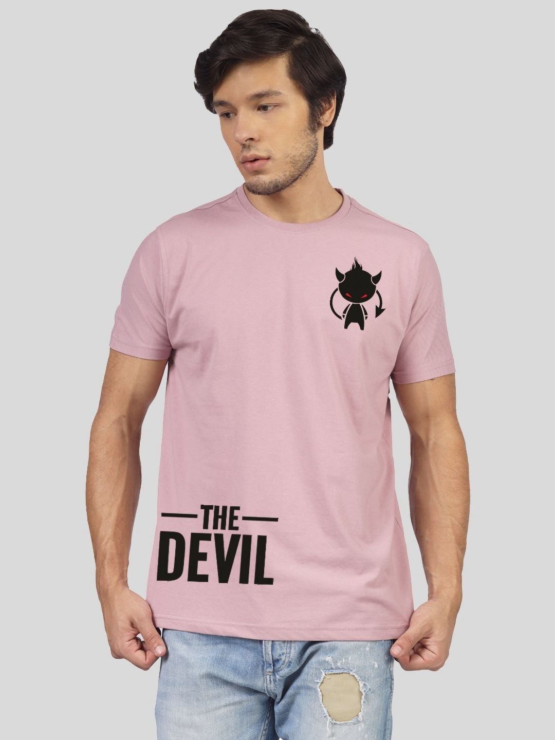 

Greylongg Men Graphic Printed Round Neck Cotton T-shirt, Pink